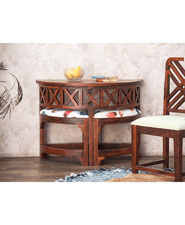 Ummed Sheesham Wood Console Table with 2 Seats