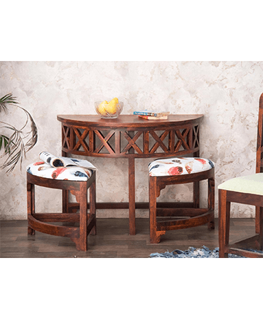 Ummed Sheesham Wood Console Table with 2 Seats